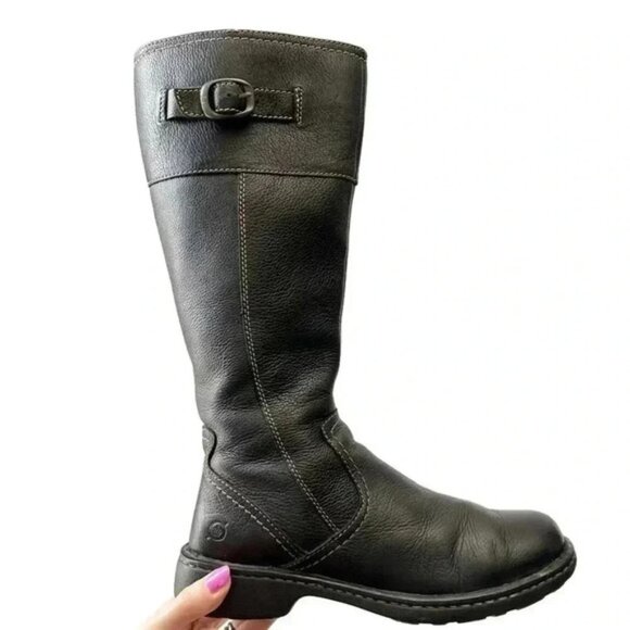 BORN Leather Riding Boots Tall Knee High Equestrian Buckle Black Size 6.5 EU37 - Picture 16 of 16
